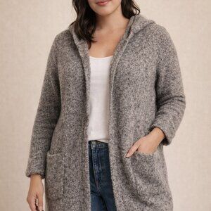 Marled Heathered Grey Sweater with Hood.  Warm Cozy Size M